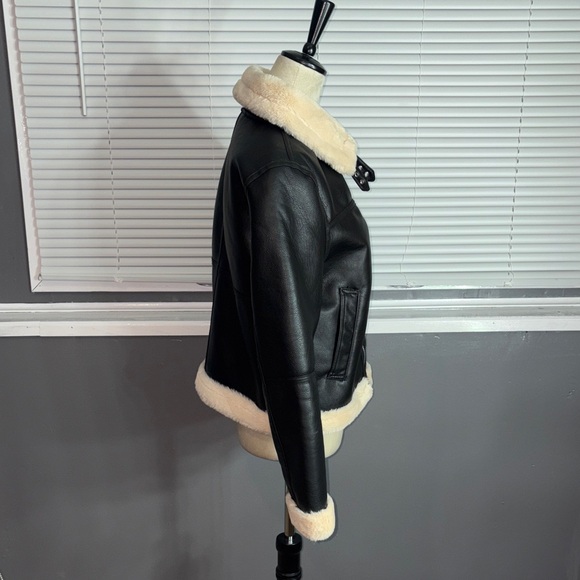 H&M Divided Black Faux Leather Sherpa Lined Jacket Size S – Like New - Picture 2 of 7